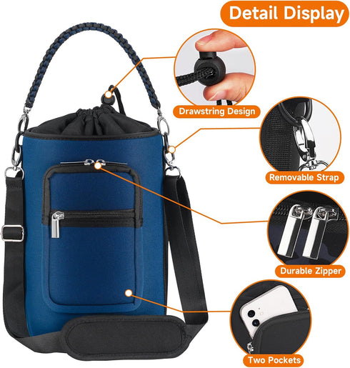 32/40/64/128 oz 2 AceTreker Neoprene Insulated Water Bottle Carrier Bag, Sling Bag Sleeve Pouch Holder with Strap