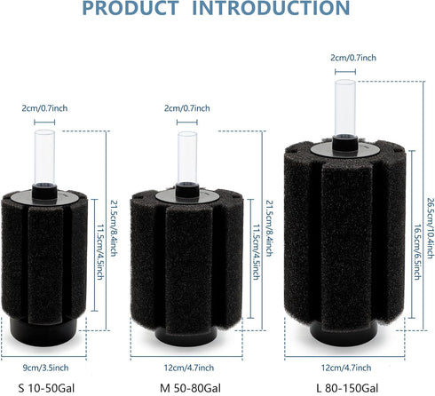2 Pcs Extra Large Aquarium Sponge Filter with Air Stone, Quiet Filter for 80-150 Gal Breeding Fry Betta Shrimp