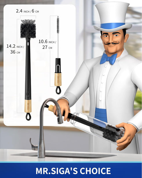 2 1 MR.SIGA Water Bottle Brush and Straw Cleaner Brush, Long Handle Bottle Cleaner Brush, in Bottle Cleaning Brush