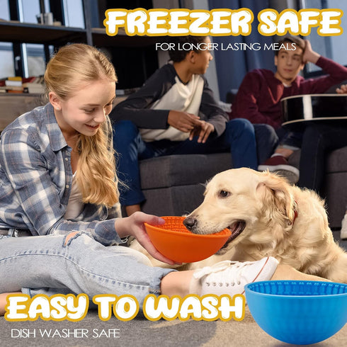 2 Pcs Silicone Dog Lick Bowl, Interactive Dog Slow Feeder Bowls for Oral Health, Anxiety Relief (Blue, Orange, Bone)