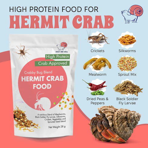 Snout and Shell Hermit Crab Food Bundle Fruity Breakfast Blend, Crabby Bug Blend & Greensand Organic, High Protein