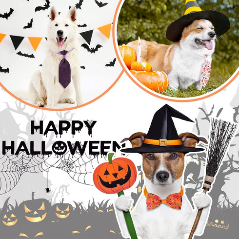 120 Pieces Halloween Pets Dog Bow Tie, Adjustable Dog Ties Collar for Dogs Cats, Pumpkin Grooming Accessories