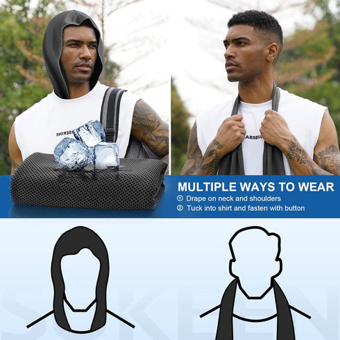 Sukeen Grey Cooling Hoodie Towel - Quick Drying Absorbent Neck and Face Wrap for Sports