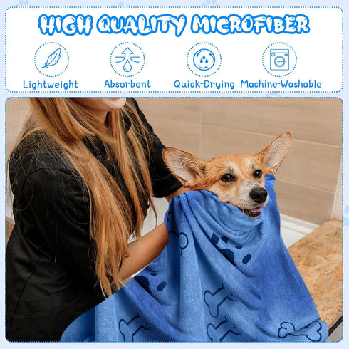 Tatuo 12 Pcs Microfiber Dog Grooming Towels - 28 x 55 Inch, Quick Drying Bath Towels for Small Medium Large Dogs (Blue,
