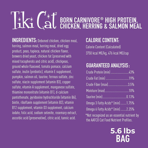 Tiki Cat Born Carnivore High Protein Dry Cat Food, Chicken, Herring & Salmon Meal, Grain-Free, 5.6 lbs Bag