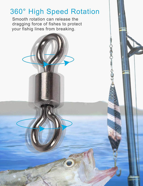 Fishing Barrel Swivels Set, 210pcs Rolling Bearing Snap Connector for Freshwater and Saltwater Fishing