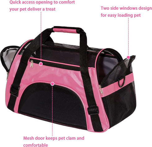Soft-Sided Pet Carrier for Small Medium Cats Dogs, Airline Approved up to 15 Lbs (Medium, Pink)