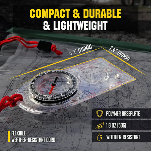 MTac Liquid Filled Baseplate Compass GlowinDark Orienteering/MapReading Compass for Hiking, Survival, Camping, Hunting
