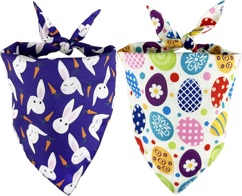 LosFong Easter Dog Bandanas 2 Pack, Reversible Triangle Easter Eggs and Bunny