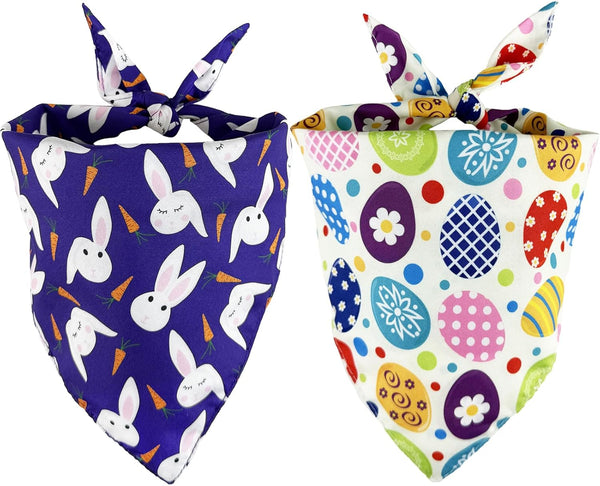 LosFong Easter Dog Bandanas 2 Pack, Reversible Triangle Easter Eggs and Bunny