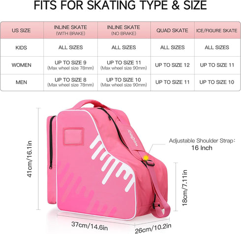 Skate Bag for Adults, Large Capacity Roller Skates Carry Bag with Adjustable Shoulder Strap, Nylon for Men & Women