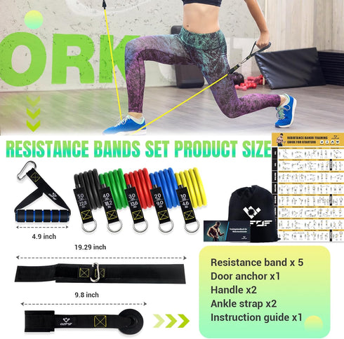 Resistance Bands Set with Yellow Handles, Fitness Bands with Door Anchor, Ankle Straps for Home Gym Workout