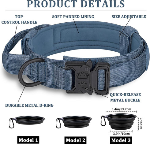 COOYOO 3-Piece Tactical Dog Collar Set - Adjustable Military Nylon with Control Handle and Heavy Metal Buckle for Dogs