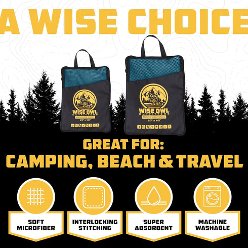 Backpacking, Wise Owl Outfitters Microfiber Camping Towel - Quick Dry Towel for Travel, Hiking, Beach, Gym & Yoga