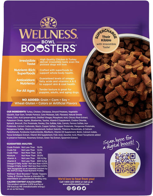 Wellness Tender Toppers (Previously Bowl Boosters), Grain-Free Natural Dog Food Toppers or Mixers, Made with Real Meat (Turkey & Chicken, 2-Pound Bag)