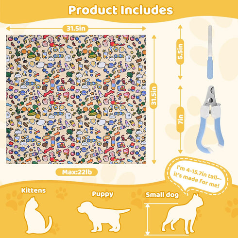 32x32in 22lbs Cat Grooming Wrap & Dog Restraint Bag with Pet Nail Clippers Kit, Self Adhesive Cat Wrap for Nail