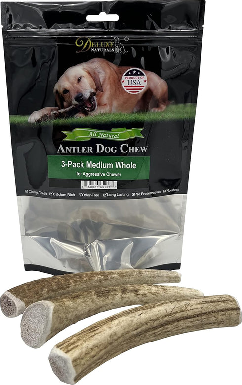 Elk Antler Chews for Dogs | Naturally Shed USA Collected Elk Antlers | All Natural A-Grade Premium Chews | 3-Pack
