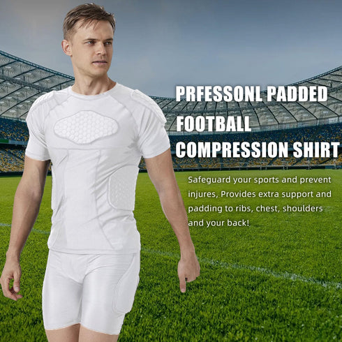 Padded Football Shirt with Chest Rib Protector and 6-Pads for Protective Gear