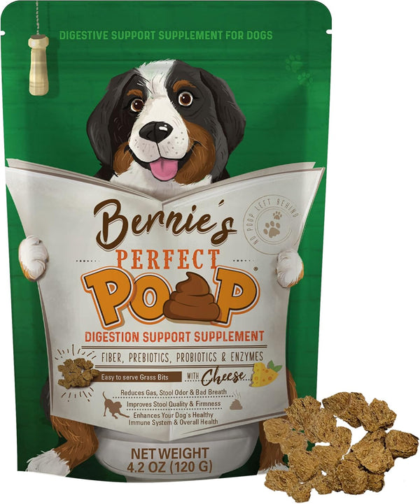 Perfect Poop Digestion & General Health Supplement for Dogs, Fiber, Prebiotics, Probiotics & Enzymes (Cheddar Cheese,