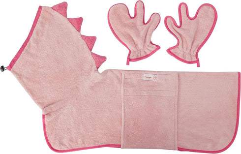 Pink Dino Microfiber Bath Robe for Dogs and Cats - Medium Size
