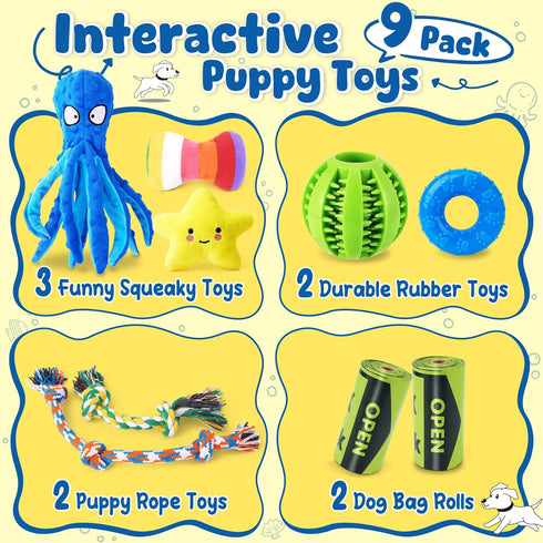 9-Pack KIPRITII Interactive Puppy Dog Toys for Small Dogs No-Stuffing Squeaky Octopus-Shaped Toy, Cute Plush & Engaging