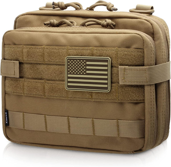 WYNEX Tactical Large Admin Pouch, Double Layer Design, Molle EDC Utility Pouch with Map Sleeve, Flag Patch Included