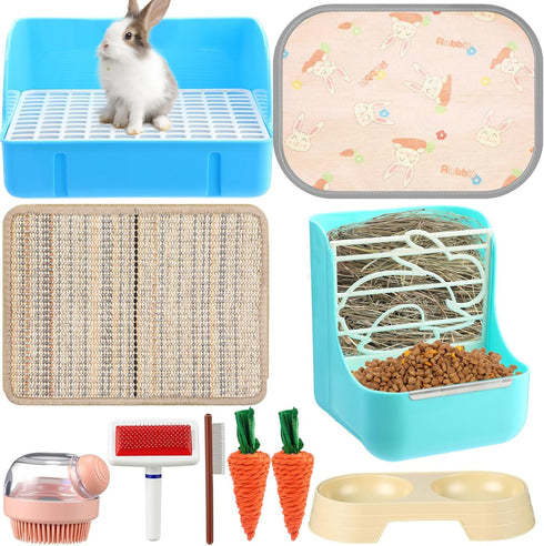 Honeydak 10 Pcs Rabbit Starter Kit Small Litter Box Bunny Grooming Kit
