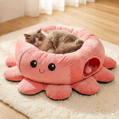 20 Cat Tunnel Bed with Cat Toys, Collapsible Play Tunnel for Indoor Cats, Kitten Toys for Indoor Kittens, Octopus