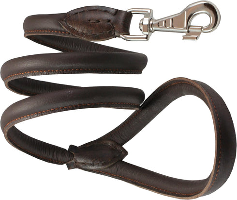 Dogs My Love 4ft Long Round Genuine Rolled Leather Dog Leash, Brown, Large: 1/2" (12mm)