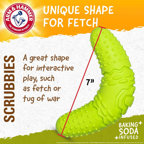 Arm & Hammer Scrubbies Boomerang Chew Toy for Puppies, Durable Teething Toy with Unique Shape for Fetch
