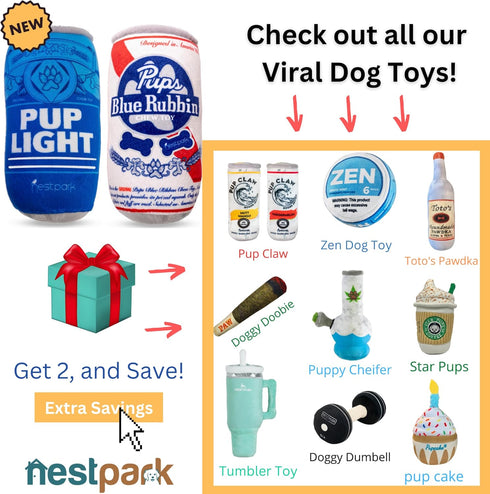 Pup Light and Pups Blue Rubbin - Parody Beer Dog Toys, Funny Plush Squeaky Dog Gifts for Birthday