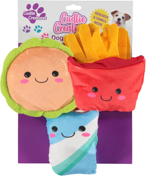 Cudlie 3 Pack Plush Dog Chew Toys Soft Squeaky Puppy Toys for