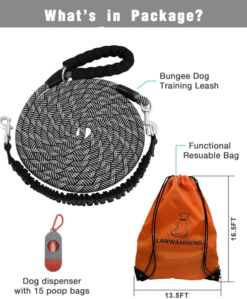 Long Dog Leash with Reflective Threads 15FT 20FT 30FT 50FT,Heavy Duty Bungee Dog Leashes for Small Medium Large Breed Dogs,Shock Absorbing Training Leash for Walking,Hunting,Camping&Yard
