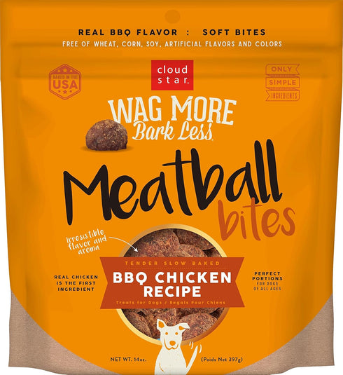 Cloud Star Wag More Bark Less Chicken Meatballs – Soft Grain Free Natural Dog Treats, 14 oz.