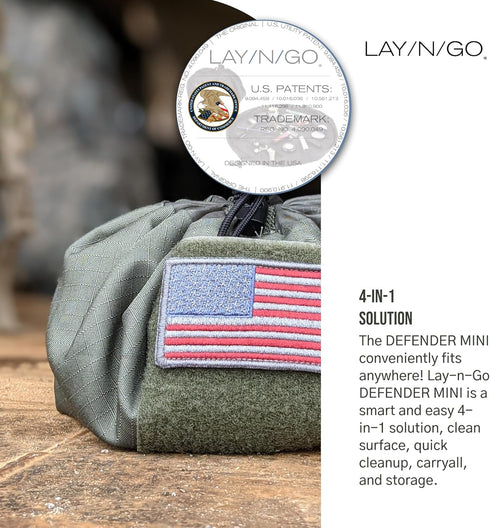 Lay-n-Go Defender Mini Gear Accessory Storage Bag with Pockets for Travel, Military, 16 inch, Green