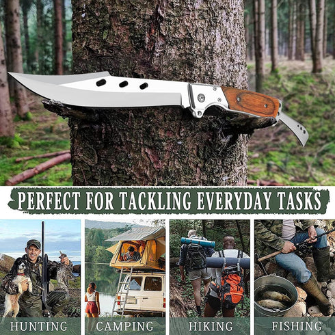 MADSABRE Tactical Folding Knife with Sheath, 12.7-in Long Blade, Rosewood Handle, Outdoor Pocket EDC Hunting Tool