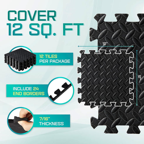 Yes4All 12, 16, 36 SQ. FT Puzzle/Interlocking Exercise Mat Tiles for Home Gym, Exercise EVA Foam Floor Padding with Border for Workout Equipment by Yes4All