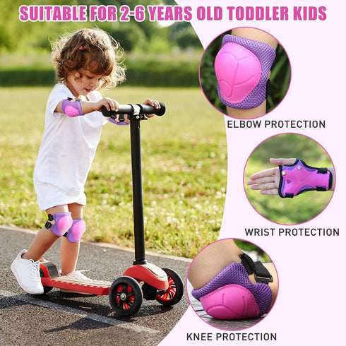 SAMIT Knee Pads for Kids 3-8 Years Boys Girls Protective Gear Set Toddler Knee and Elbow Pads with Wrist Guards 6 in 1 Safety Gear Set for Skating Cycling Bike Rollerblading Scooter Roller Skates