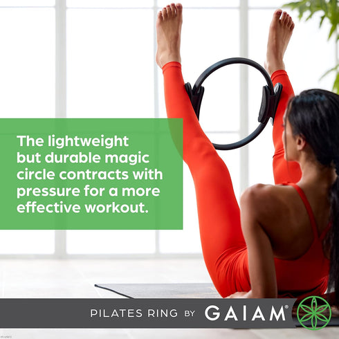 Gaiam Pilates Ring 15" Fitness Circle with Foam Padded Handles for Toning Arms, Thighs & Core, Black