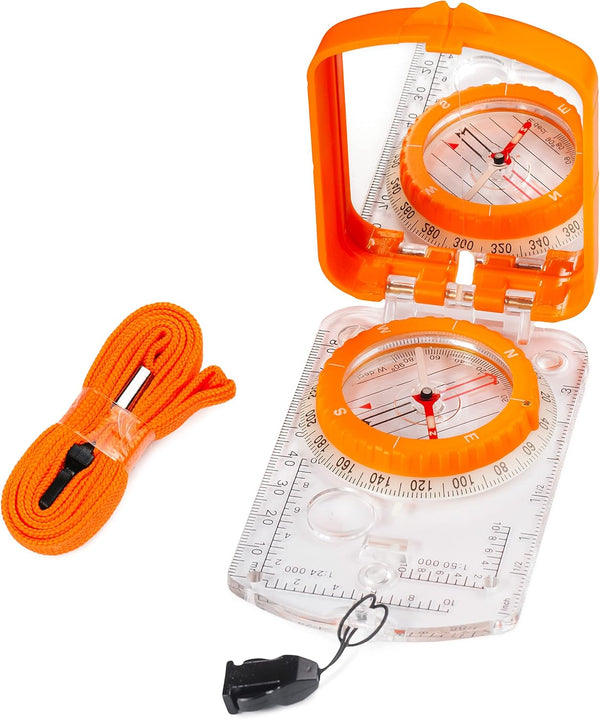 Sighting Compass Mirror, Adjustable Declination for Boy Scout Survival Camping, Base Plate Compass for Navigation
