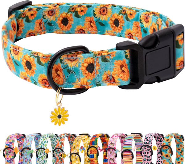 Faygarsle Dog Collar - Cute Light Green Puppy Collars with Sunflower Pattern for Small Medium Large Dogs, Spring Summer