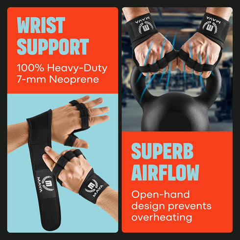 MAVA Open Gym Gloves for Men & Women; Padded Weight Lifting Gloves with Wrist Support for Comfort, Protection;