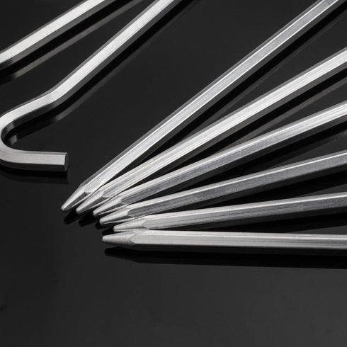 Tent Pegs - Aluminium Tent Stakes with Hook, 7’’ Hexagon Rod Stakes for Camping
