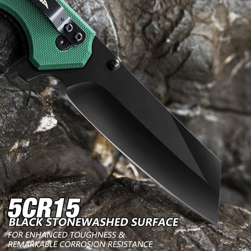 FLISSA Folding Knife, 4-3/4" Reverse Tanto Folding Pocket Knife, Black Stonewash Blade, G10 Handle for Hunting,