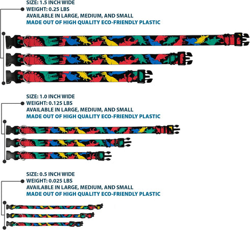 Buckle-Down Plastic Clip Collar - Dinosaurs Black/Multi Color, 1" Wide, Fits 15-26" Neck, Large