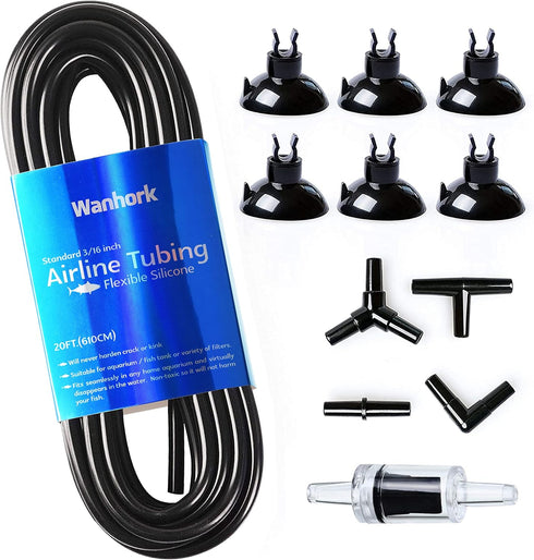 3/16" Professional Flexible Airline Tubing - Standard Aquarium Air Pump Accessories, 20 Feet (Clear-Black)