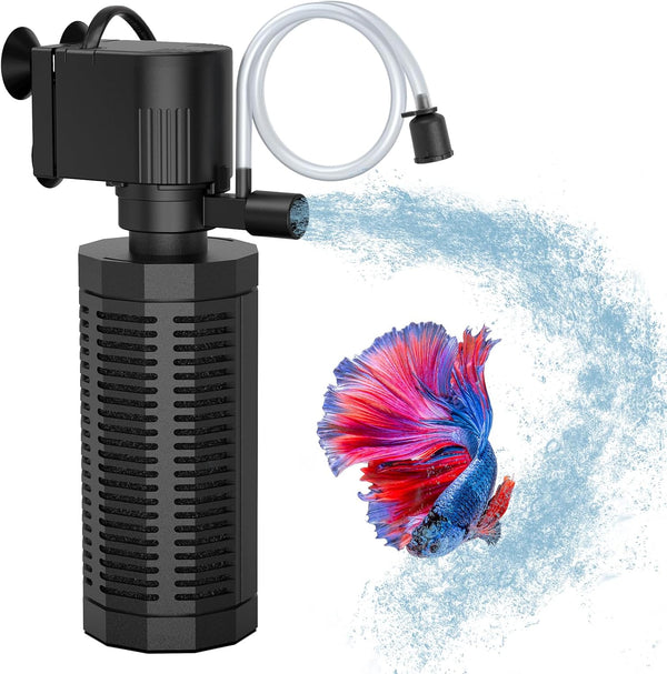 Aquarium Internal Filter, Ultra-Quiet 320GPH Biochemical Filtration for 20-50 Gallons, Submersible Tank Filter
