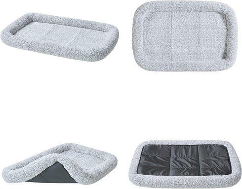 Friends Forever Bolster Dog Crate Mat 42 Inch, Washable Dog Crate Pad for Raised Dog Bed, Sherpa Fleece, Nova Grey
