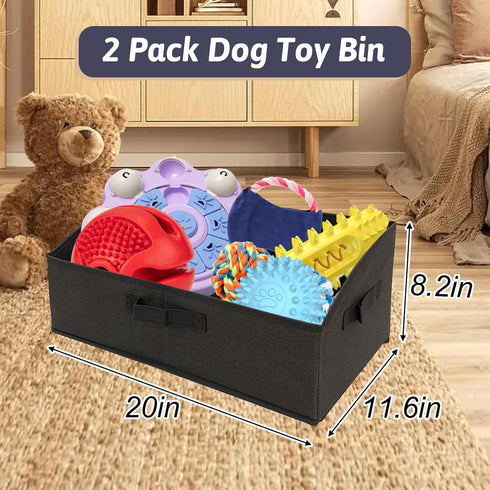 Collapsible Dog Toy Box Organizer - 2 Pack Large Dog Toy Bin with Handle - Fabric Dog Treat Basket for Storage