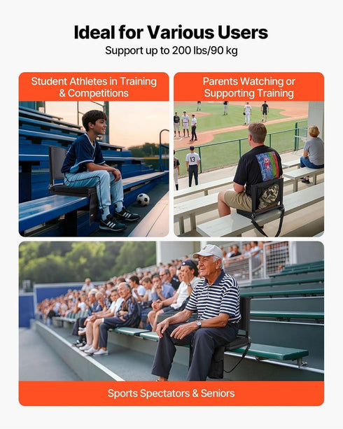 Generic Stadium Seat, Folding Bleacher Chair with Back Support and Thick Cushion, Padded Stadium Seat for Bleacher
